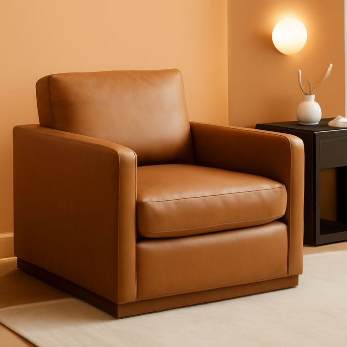 Swivel Accent Chair, Faux Leather FSC Certified Mid Century Modern Arm Chair for Living Room and Bedroom, Fully Assembled, Saddle Brown