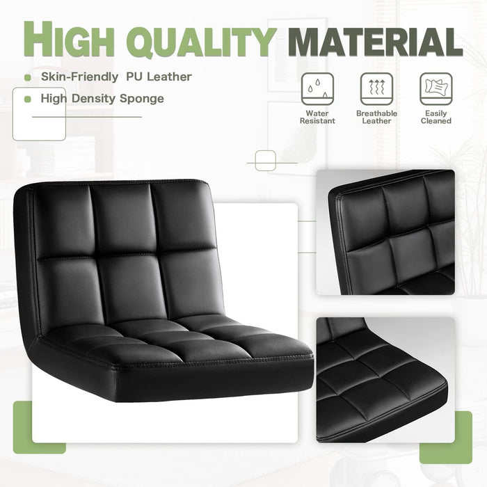 Bar Stools Modern Pu Leather Swivel Adjustable Hydraulic Bar Stool Square Counter Height Stool Set of 2 (Black)