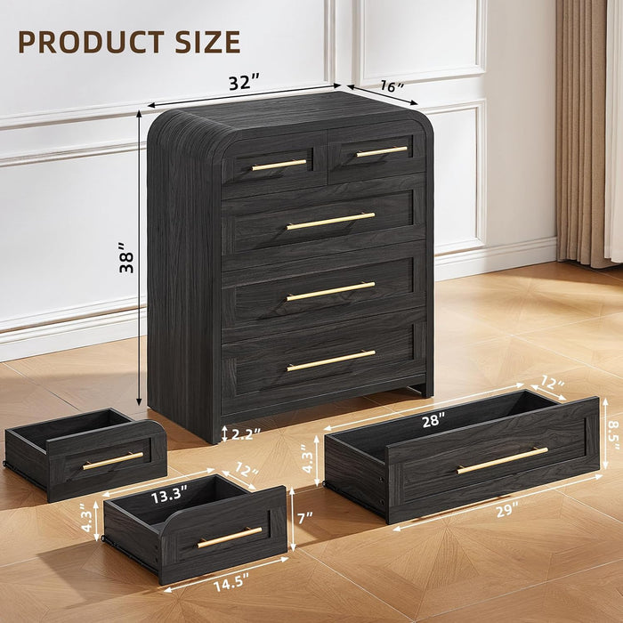 Chest of Drawers, Curved Dresser for Bedroom Small Dressers