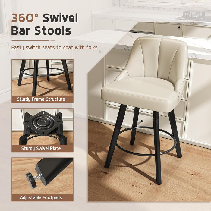 Swivel Bar Stools Set of 3，25''H Counter Height Bar Chairs with Back, PU Leather Kitchen Stools, Thickened Widened Cushion and Backrest,Barstools for Kitchen Island, Bar, Cafe, Dining Room