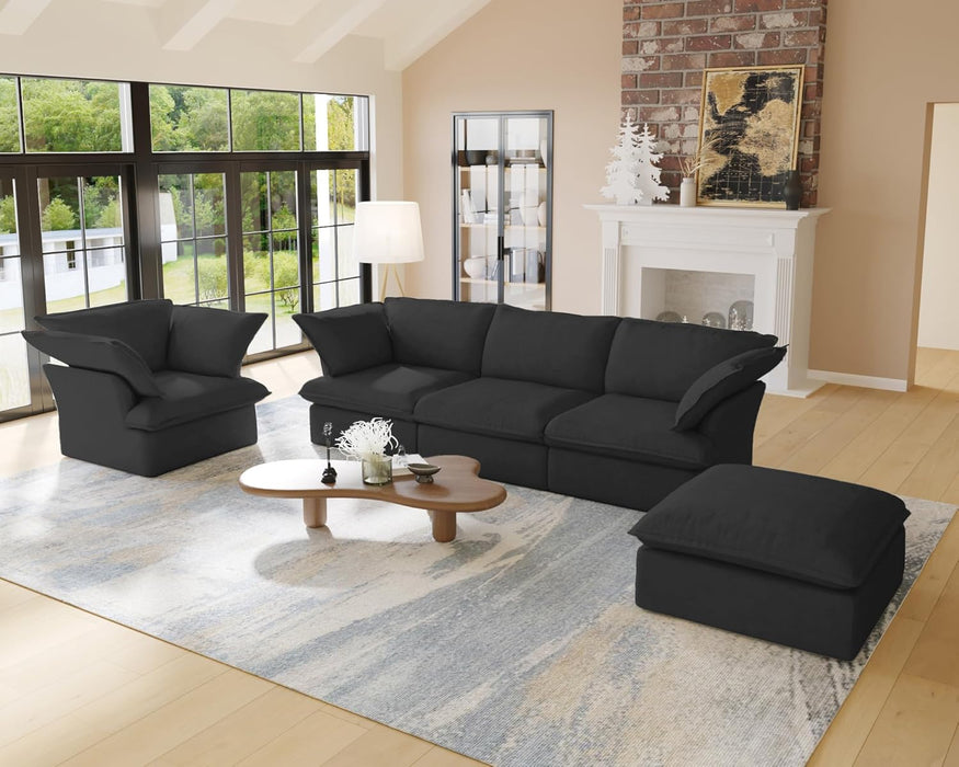 Ottoman Module for Living Room, Storage Ottoman, Cushion Covers Removable, Minimalist Comfy Breathable Footstool Paired with Sofa Couch for Living Room Apartment, Black