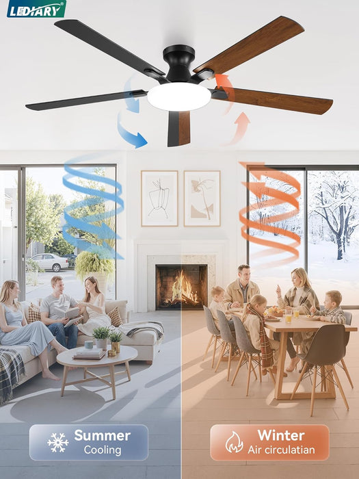60 Inch Ceiling Fan with Lights and Remote, 30W 12" LED Panel Flush Mount Ceiling Fan, 6-Speed Quiet DC Motor Modern Low Profile Ceiling Fan with Reversible Blades for Living Room, Bedroom, Patio