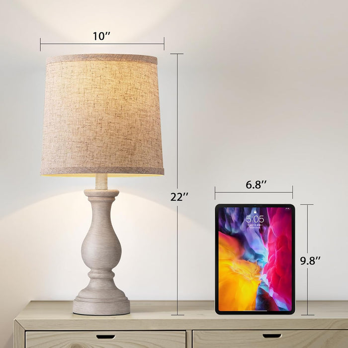 Farmhouse Table Lamps Set of 2 - Rustic Bedroom Lamps for Living Room, 22" Boho Bedside Lamp for Night Stands End Table Office Desk Lamp Nightstand Clearance Decorating with Linen Shades