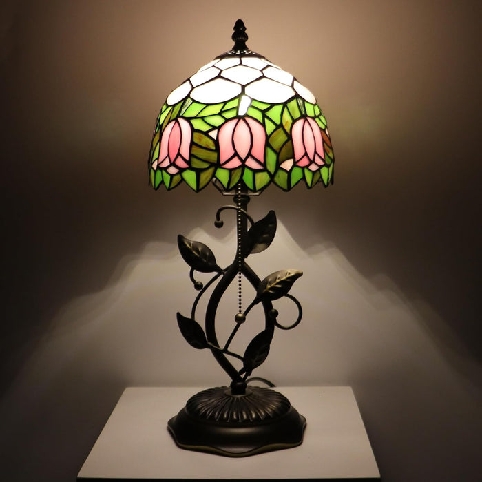 Tiffany Style Stained Glass Table Lamp Pink Tulip 18 Inch