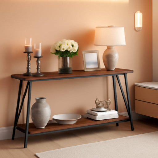 Console Table for Entryway, 63" Industrial Entryway Table, 2-Tier Extra Long Sofa Table behind Couch, X-Shaped Support, for Entryway, Hallway, Living Room, Rustic Brown CTHR4801Z
