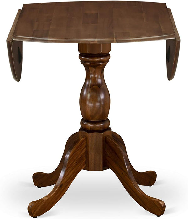 DMT-AWA-TP Dublin Kitchen Dining Table - a round Wooden Table Top with Dropleaf & Pedestal Base, 42X42 Inch, Walnut