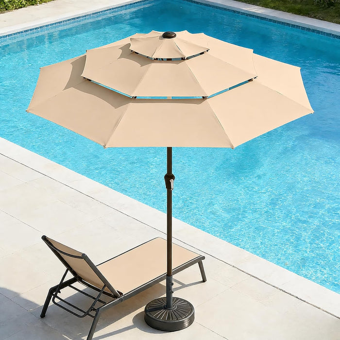 10Ft 3 Tier Patio Umbrella, Outdoor Market Table Umbrella with UPF 50+ Vented Canopy, 8 Sturdy Ribs, Easy Push Button Tilt and Crank, Windproof for Deck, Pool, Backyard and Garden