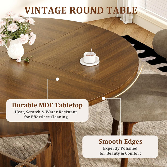 ContemporarySolidWood 47InchRoundDiningTable ForSix