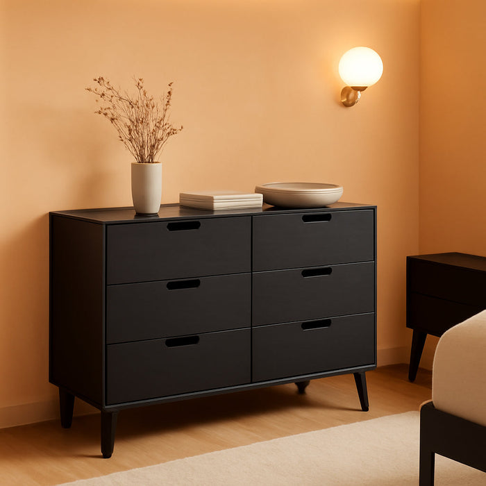Modern 6-Drawer Dresser Bedroom Storage Organizer, 52 Inch, Black