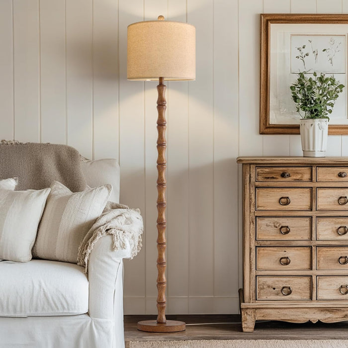 Rustic Floor Lamp 62Inch Walnut LinenTextured Shade