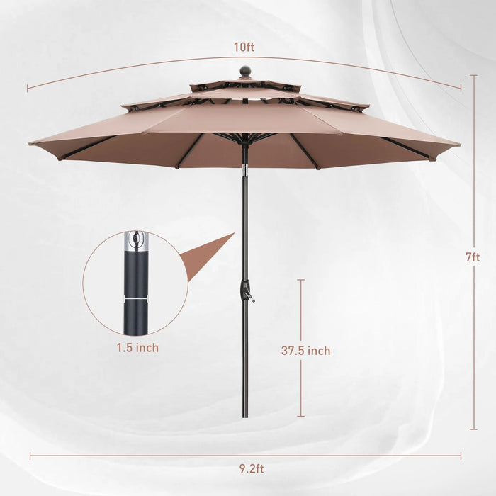 Patio Umbrella 10 Ft Outdoor Umbrella with 3 Tiers Adjustable Outdoor Market and Crank Tilt Perfect Table Umbrella for Garden Lawn Backyard Pool, Coffee