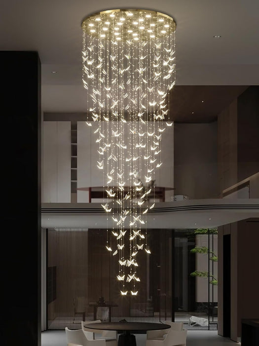 H138 High Ceiling Chandelier - Modern Crystal Raindrop Large Chandelier for Staircase Foyer Entryway Living Room - Dimmable 3000-6000K