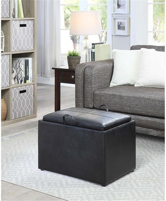 Designs4Comfort Accent Storage Ottoman 22.75" - Modern Foot Stool with Decorative Tray for Living Room, Dining Room, Office, Black Faux Leather