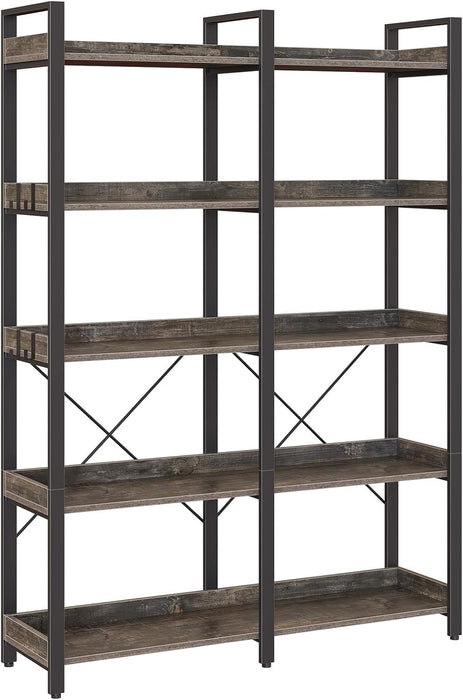 Large Industrial Grey Wooden 5 Tier Bookshelf