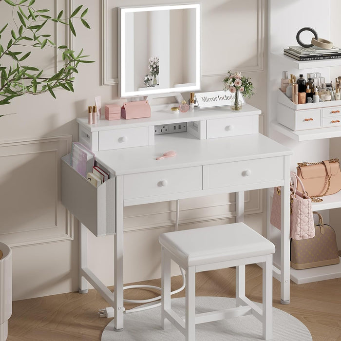 White Makeup Vanity Desk With Mirror LedLightingSystem