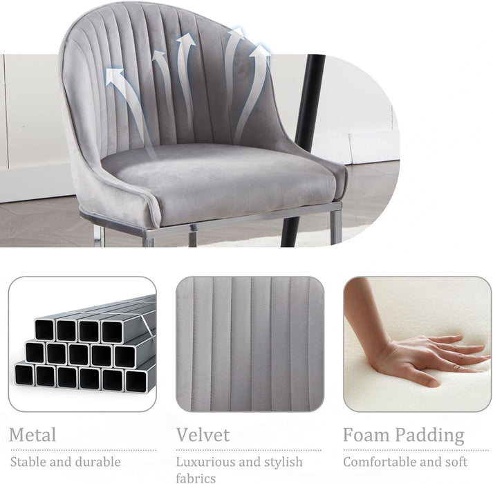 Velvet Dining Chair Set of 4, Modern Upholstered Kitchen Chair with Silver Metal Legs, Kitchen & Dining Room Chairs for Restaurant/Bedroom/Living Room (Grey, Set of 4)