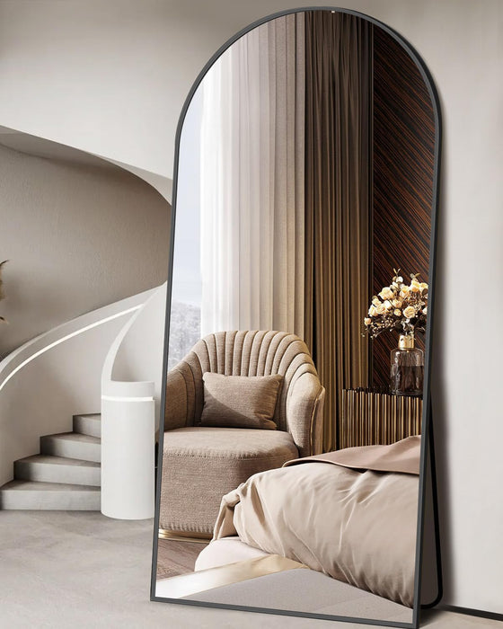 71"X26" Arched Full-Length Mirror with Explosion-Proof HD Glass - Oversized Floor or Wall-Mounted Full Body Mirror for Bedroom, Living Room, and Cloakroom (Black)