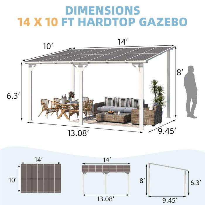 10' X 14' Hardtop Gazebo Outdoor Aluminum Pergola for Garden, Patio, Backyard-White