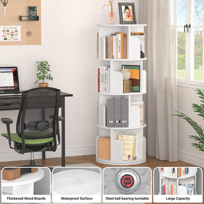 Rotating Corner Bookshelf 360 Degree White Storage