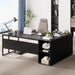 Large Executive Desk with File Cabinet, 71 Inch L Shaped Computer Desk Office Desk with Drawers and Storage Shelves, Business Furniture Desk Workstation for Home Office, Black
