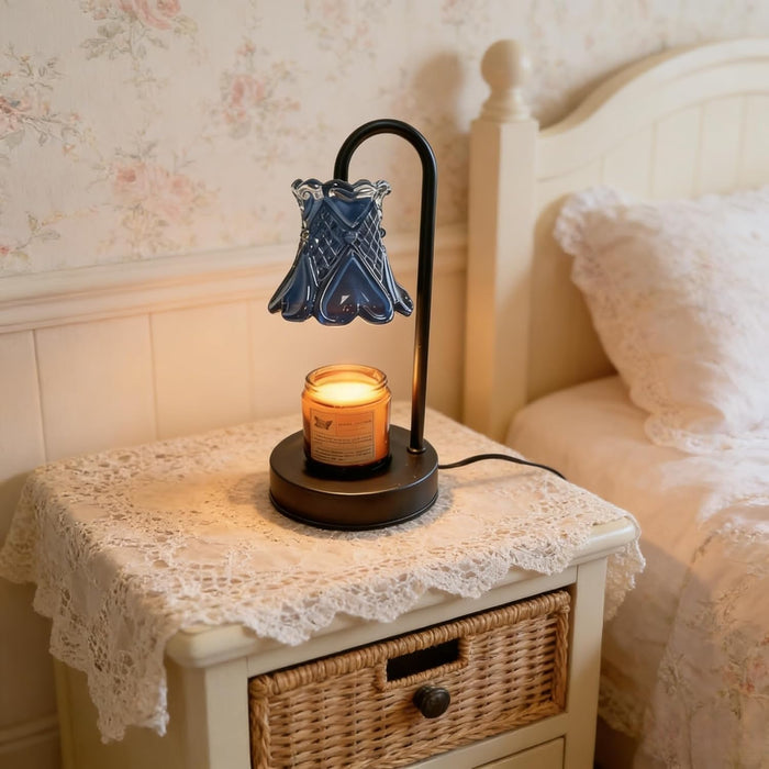 Candle Warmer Lamp with Dimmable, Blue Flower Lampshade Birthday Gifts for Women Mom, House Warming Gifts New Home Decor, Wax Melt Warmer for Jar Candles （Including Candles and Bulbs）