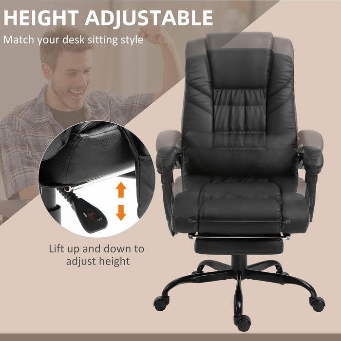 High Back Massage Office Chair with 6 Vibration Points, PU Leather Reclining Computer Chair, Ergonomic Desk Chair with Footrest Adjustable Height and Remote, Black