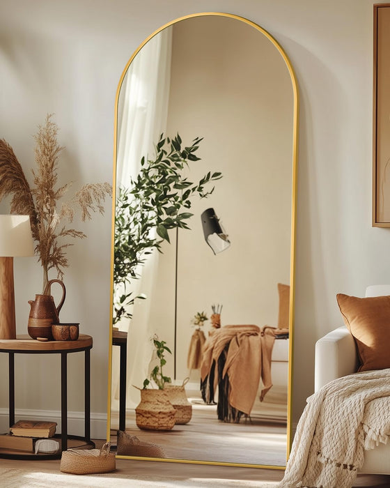 Arched Full Length Mirror, 56"X15" Gold Metal Frame Floor Mirror for Bedroom Living Room, Freestanding/Wall Mount/Leaning