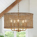 Golden Handwoven Rattan Drum Chandelier Dining Room