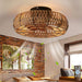 20" Caged Ceiling Fans with Lights and Remote, Boho Flush Mount Ceiling Fan with Light, Low Profile Chandelier 6 Speed Bladeless Reversible Ceiling Fan W/ 4 Bulbs. for Living Room Bedroom.