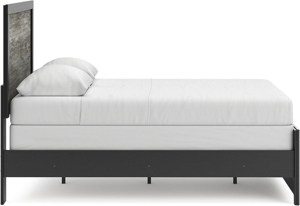 Signature Design by Ashley Jonnifer Full Panel Bed Frame with Headboard, Two‑Tone Textured Design, Engineered Wood and Decorative Laminate, Bedroom Furniture, Warm Gray and Matte Black