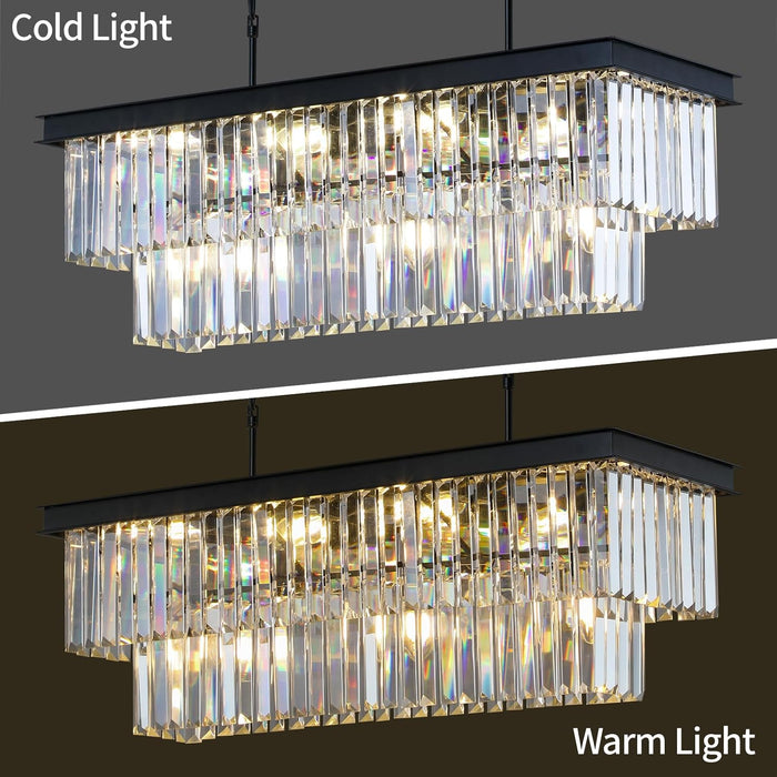 Black Crystal Chandelier Rectangular 33.5 Inch Dining