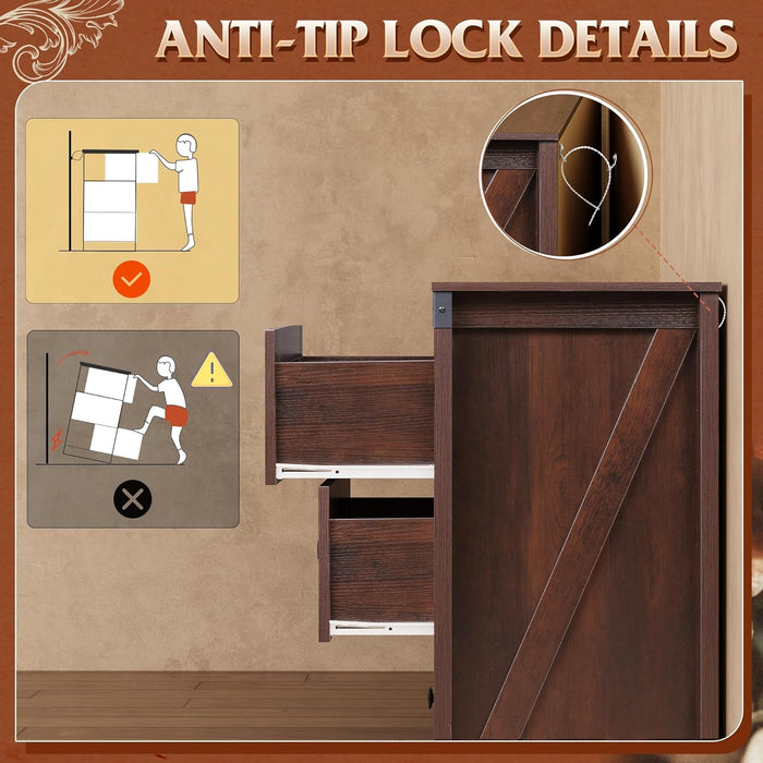 Brown Farmhouse 53InchWide 6Drawer Dresser With RusticHandles