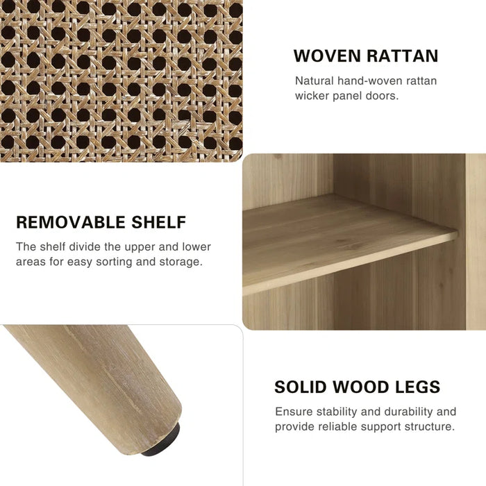 Calzada 31.5'' Tall 2 - Rattan Wicker Door Storage Accent Cabinet with Solid Wood Legs