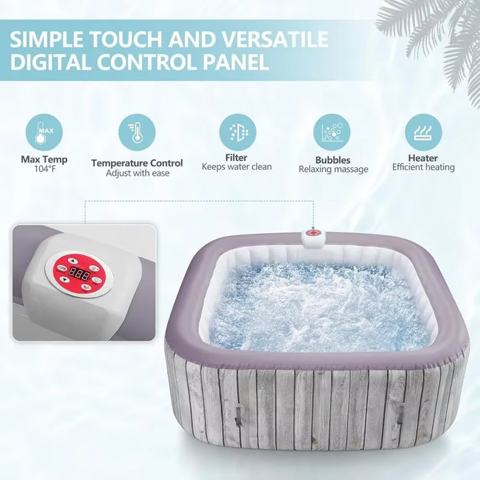 73" Inflatable Hot Tub, 4-6 Person Portable Spa，With Bubble Jets, Insulated Cover, Digital Control Panel, up to 104°F, Hottub