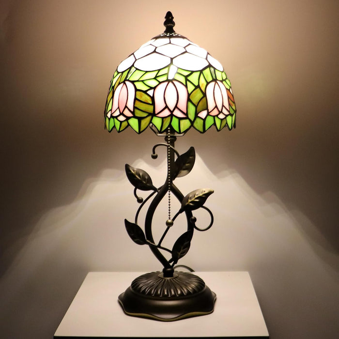 Tiffany Style Stained Glass Table Lamp Pink Tulip 18 Inch