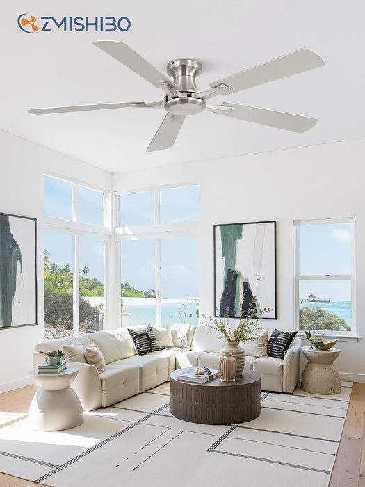 52-Inch Brushed Nickel Flush Mount Ceiling Fan