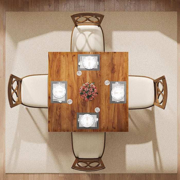 Wood Dining Table Farmhouse Kitchen Table for Living Room, 4-Person Square Dinner Table with Wooden Legs, Rustic Brown