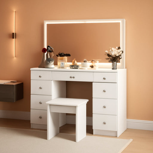 White 43Inch Vanity With Illuminated Makeup Mirror