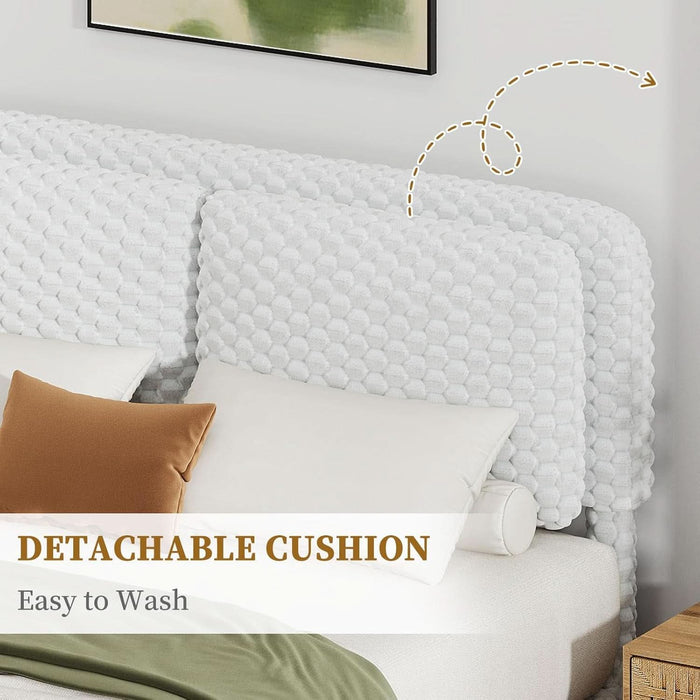 Queen Size Bed Frame with Headboard, Queen Size Corduroy Upholstered Platform Bed Frame with Soft Headboard, Wooden Slats Support, No Box Spring Needed, Easy Assembly, White