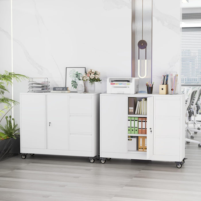 Forty Seven Inch BrilliantWhiteFinish Rolling File Cabinet