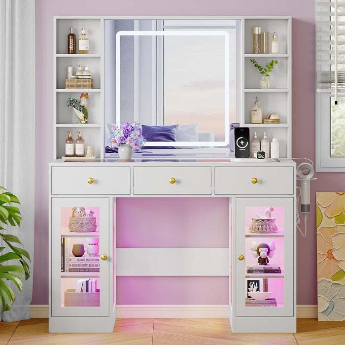 White Deluxe Makeup Vanity Desk Illuminated Mirror