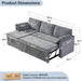 LightGray 83In Convertible PullOut Sofa Bed USBCharging