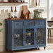 Farmhouse Sideboard Buffet Cabinet with Storage,48" Large Credenza with 3 Glass Doors & 3 Drawers,Adjustable Shelves Console Table,Wood Kitchen Coffee Bar for Dining Room,Living Room,Navy Blue