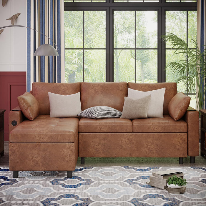 Brown Leather Sleeper Sofa Bed With Storage