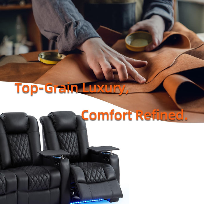 Top-Grain Leather Home Theater Seating, Dual-Motor Power Recliner