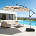 10Ft Patio Umbrella with Base Included, Outdoor Offset Cantilever Umbrella with Sandbag Base for Backyard, Garden and Pool, Easy to Tilt and Crank, Beige