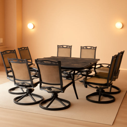 Fontana 9-Piece Outdoor Dining Set, Rust-Resistant Aluminum Outdoor Patio Dining Set for 8 with Swivel Rockers and 60" Square Cast-Top Patio Table, Perfect for Backyard, Patio, Deck, and Porch