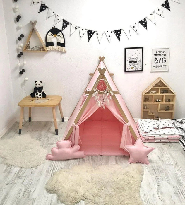 Sleepover Tent for Girls, Glamping Party Playhouse, Spa Pink Pop up Kids Tent, Indoor Teepee, Tipi Tent, Toddler Play Tent, Birthday Gift