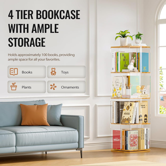 Rotating Bookshelf 360 Degree Revolving 4Tier Wood