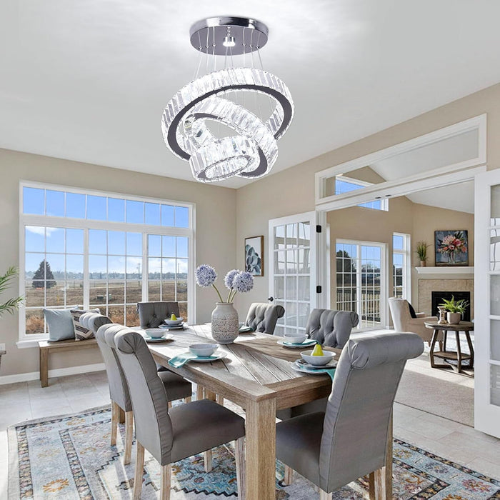 Three Ring Crystal Chandelier LED Ceiling Luminaire